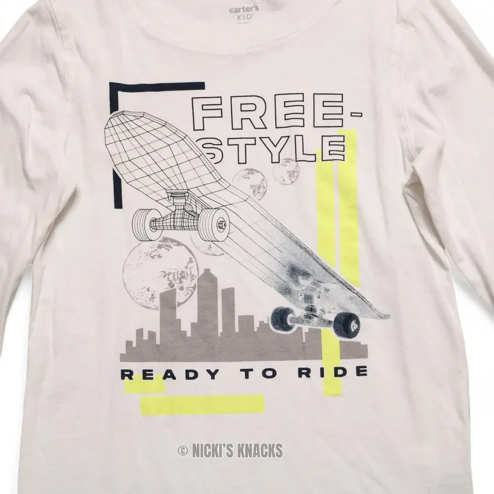 4/$20 - Carters Boys Long Sleeve Skateboard Freestyle T-Shirt White Size 7